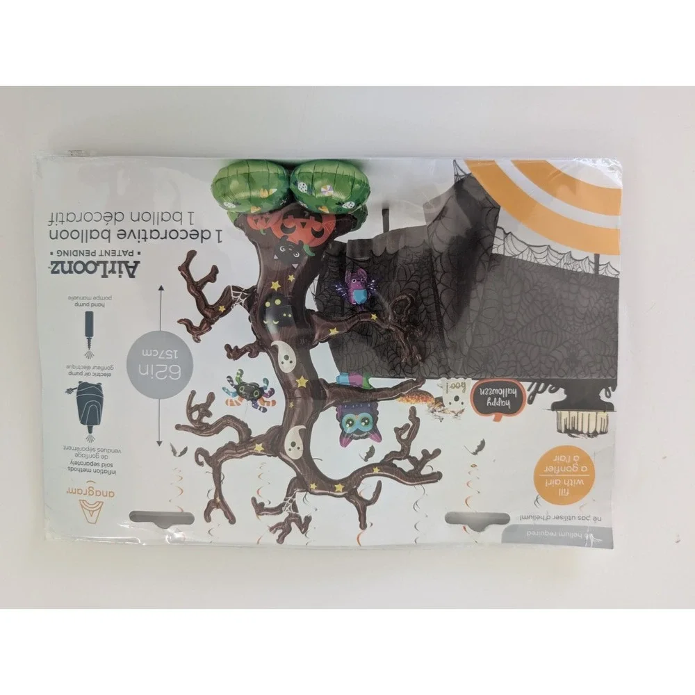 AirLoonz 62in Halloween Tree Balloon Decoration Spooky Ghost Cat‎ Bat Inflatable